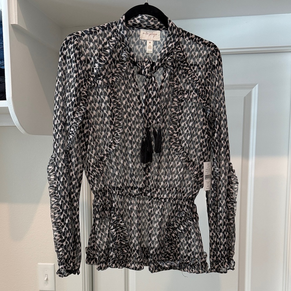 Cinq à Sept Black and White Patterned Blouse